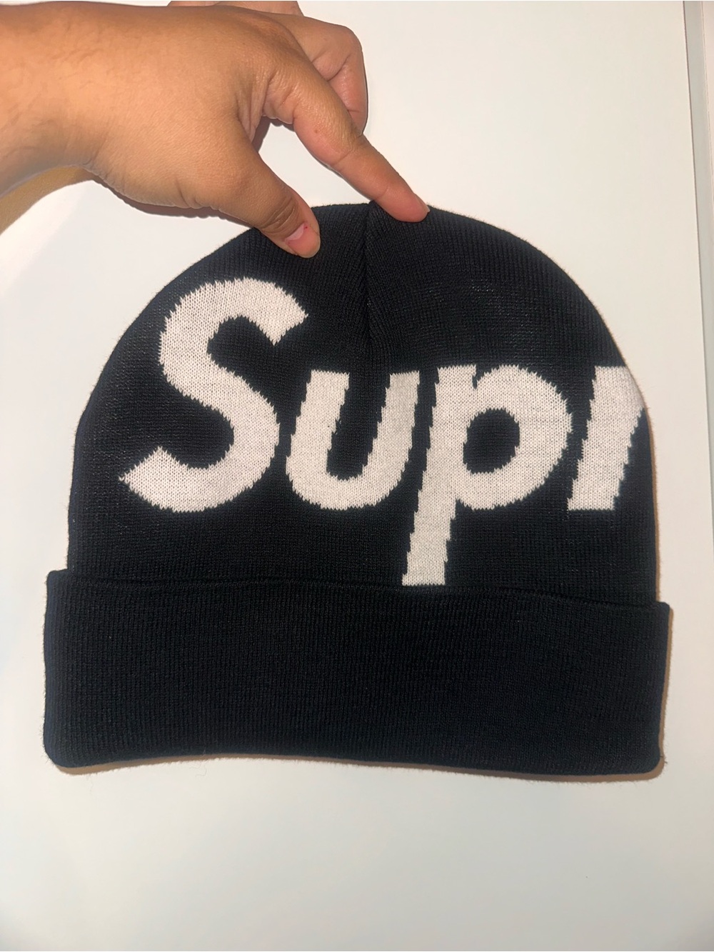 Supreme Big Logo Beanie FW25 Black White Knit Hat